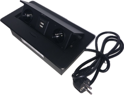 Port OVAL 2x230V, 2xUSB - Czarny z przewodem
